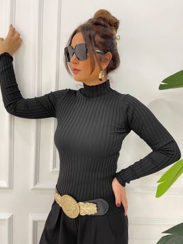 Fitilli Siyah Balıkçı Triko