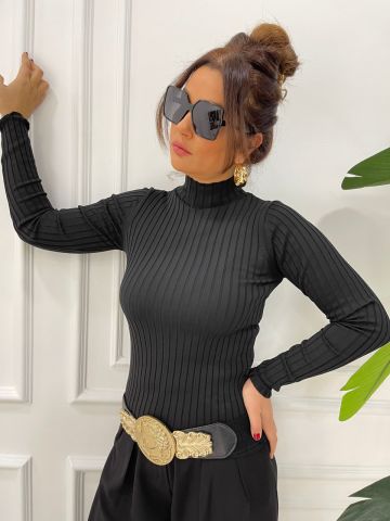 Fitilli Siyah Balıkçı Triko