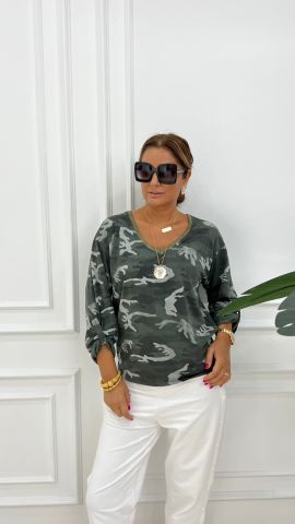 Luigo Kadın Haki Kamuflaj Bluz