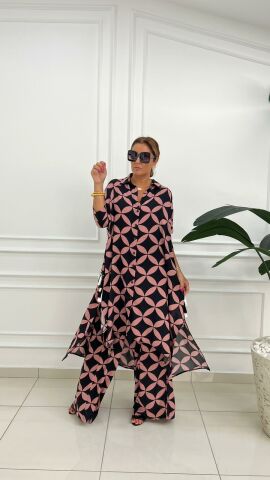Latte Kadın Siyah-Pudra Arkası Püskül Takım