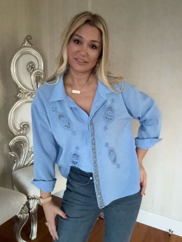 Berga Mavi İşlemeli Gömlek