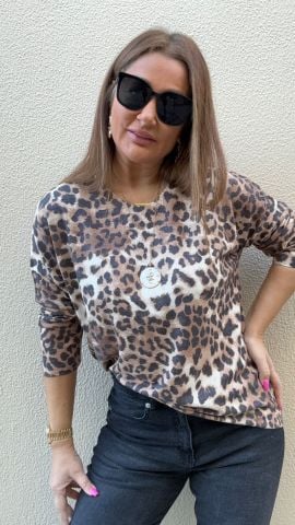 Debla İthal Leopar Desen Triko