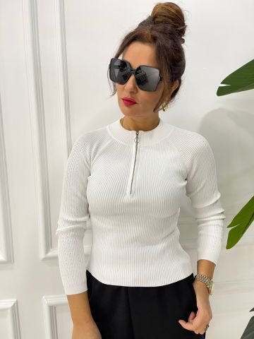Fermuarlı Ekru Body