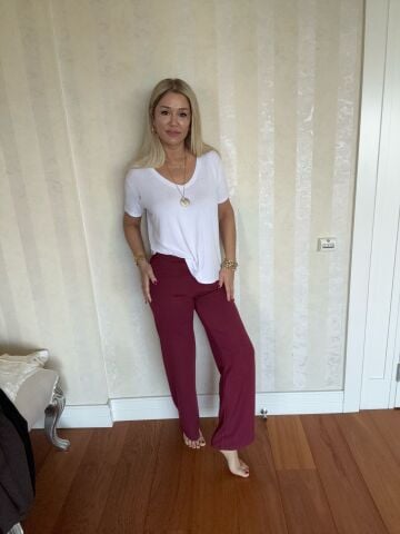 Simona İthal Kumaş Bordo Pantolon