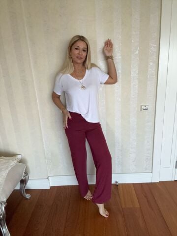 Simona İthal Kumaş Bordo Pantolon