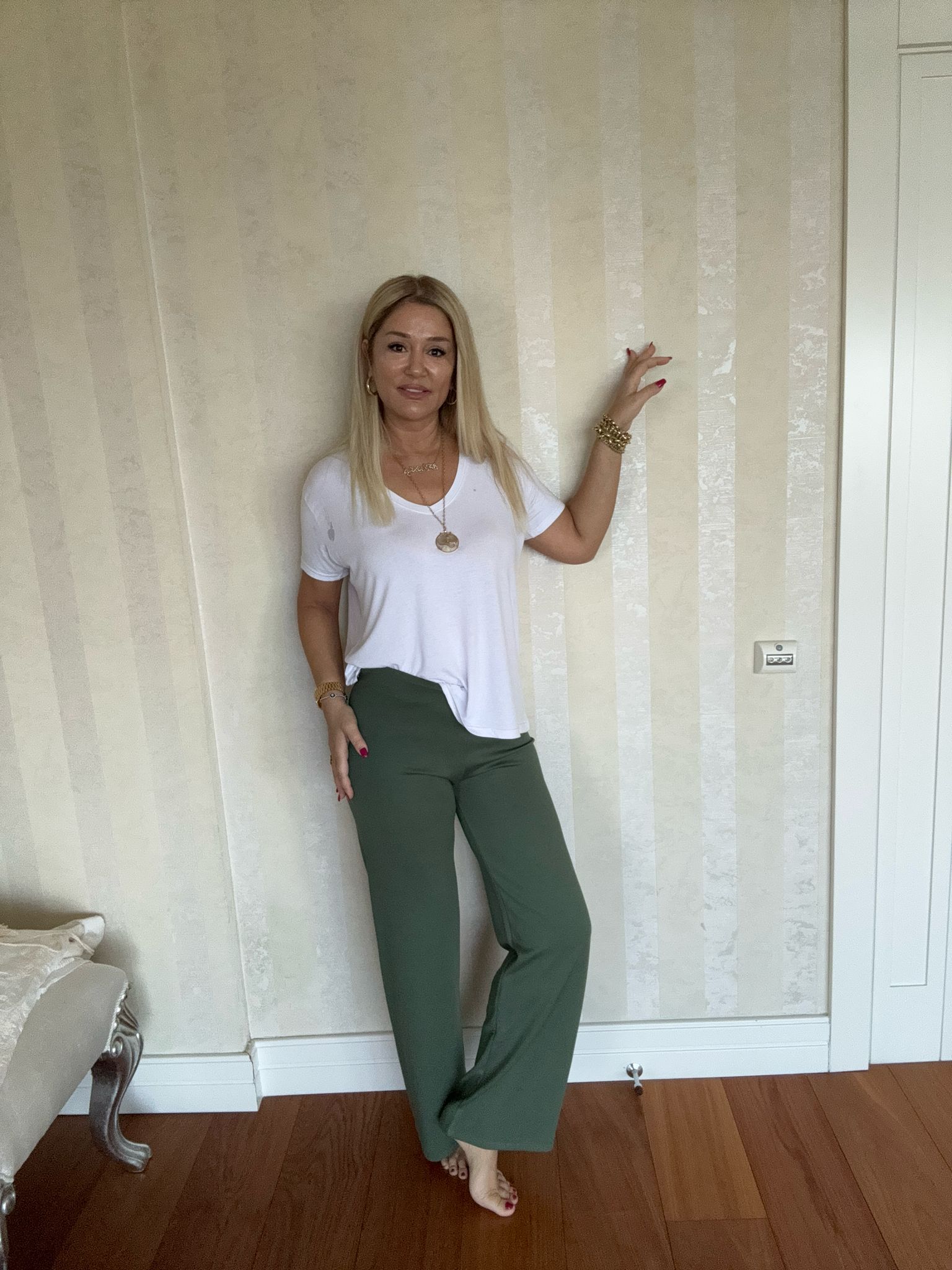 Simona İthal Kumaş Haki Pantolon