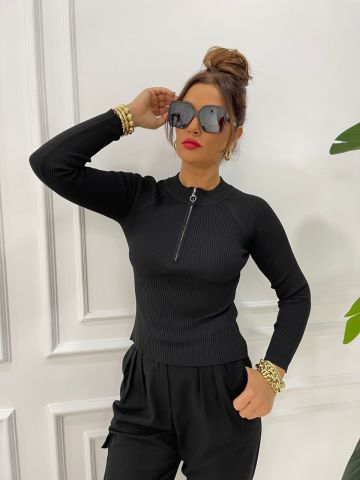 Fermuarlı Siyah Body