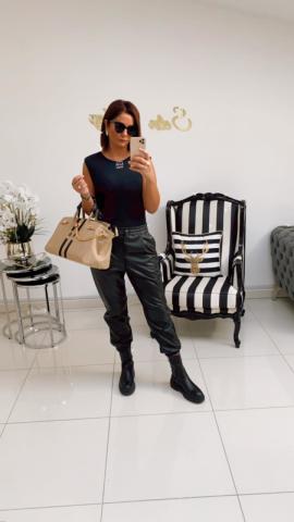 Jayla Siyah Deri Pantalon
