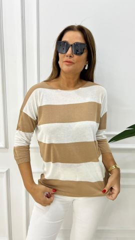 Orale Camel-Beyaz Triko