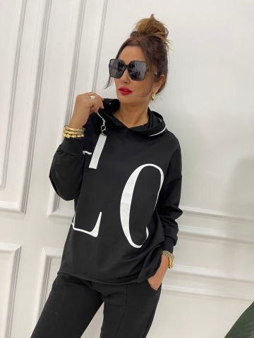 Love Siyah Kapüşonlu Sweat