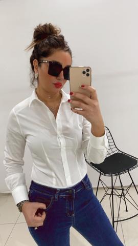 Vatkalı Beyaz Bodysuit Gömlek