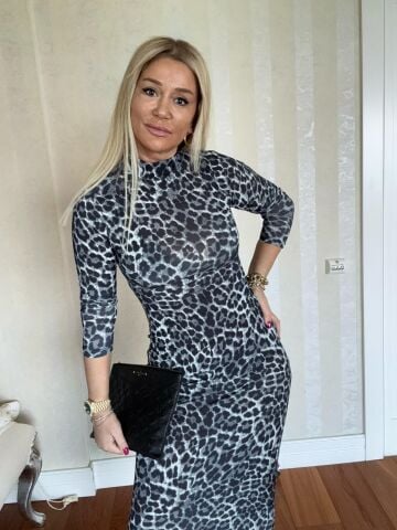 Vella Gri Leopar Desen Elbise