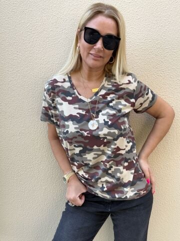 Sedy Asker Desenli T-shirt HAKİ - S