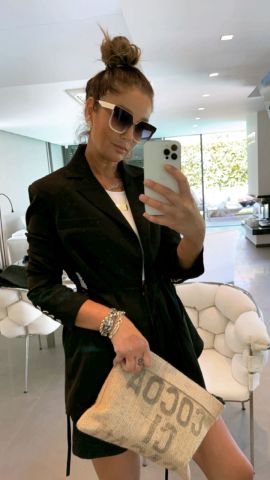 Pencere Detaylı Siyah Blazer