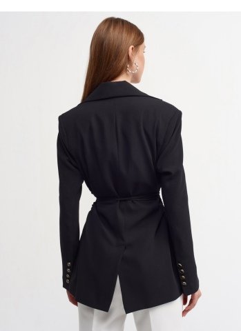 Pencere Detaylı Siyah Blazer