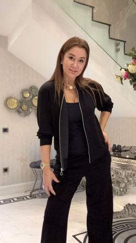 Remiro Siyah Fermuarlı Bol Paça Pantalon Takım