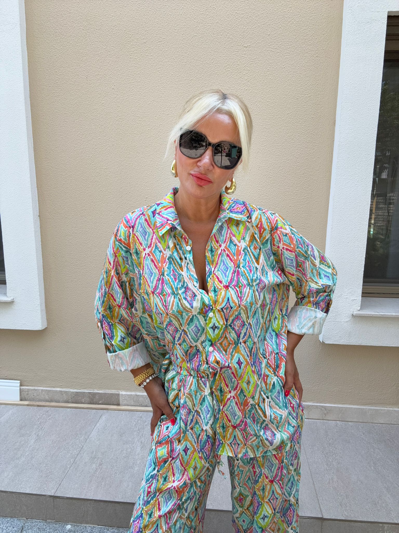 Thasos Yeşil Geometrik Desen Takım