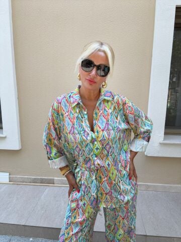 Thasos Yeşil Geometrik Desen Takım