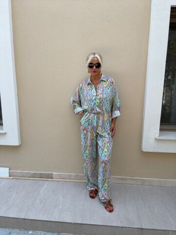 Thasos Yeşil Geometrik Desen Takım