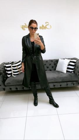 Janet Siyah Deri Trench