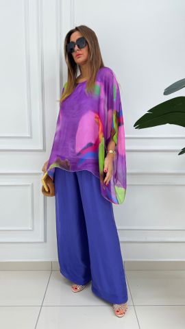 Shift Mor Batik Desen İthal İpek Takım