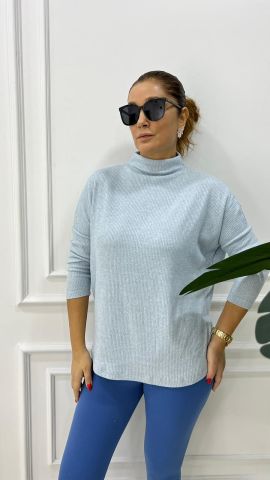 Gleen Yarım Balıkçı Bebe Mavi Triko