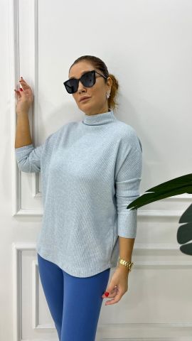 Gleen Yarım Balıkçı Bebe Mavi Triko