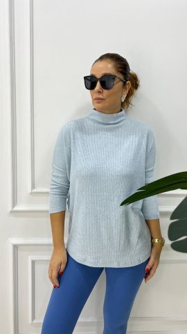 Gleen Yarım Balıkçı Bebe Mavi Triko