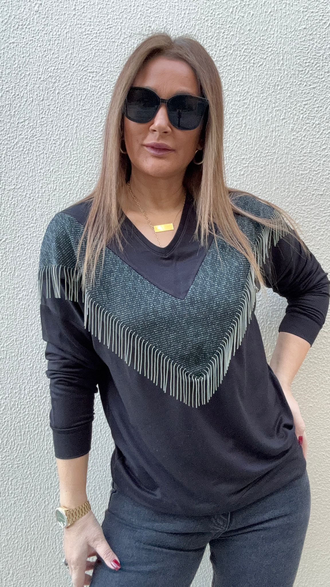 Selva Siyah Zincir Detaylı Bluz