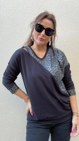 Liona Yılan Desen Siyah Bluz