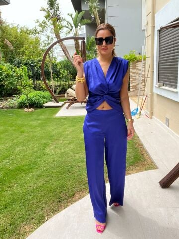 Pelsa Kadın Mavi Saten Takım