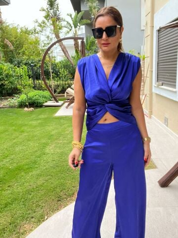 Pelsa Kadın Mavi Saten Takım