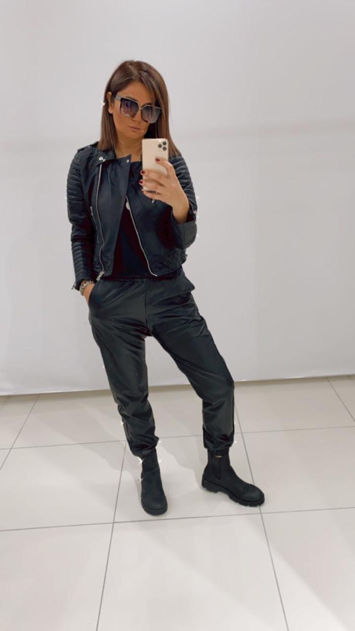 İsco Siyah Deri Pantalon
