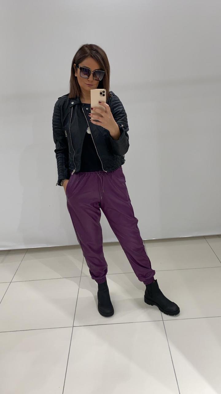 İsco Kadın Mürdüm Deri Pantalon