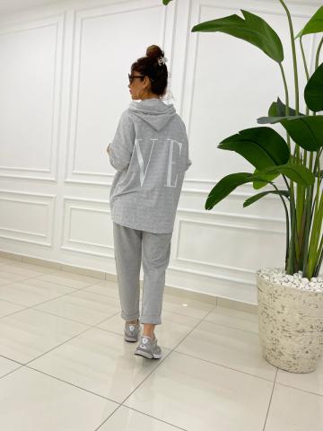 Love Gri Kapüşonlu Sweat