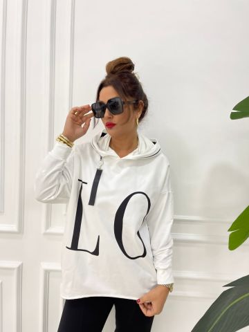 Love Beyaz Kapüşonlu Sweat