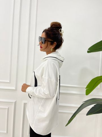 Love Beyaz Kapüşonlu Sweat
