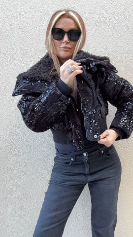 Shadow İthal Kürklü Pul İşlemeli Mont