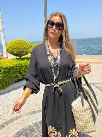 Lalisa Kadın Siyah Otantik Desen Elbise
