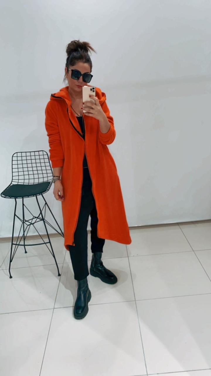 Kapüşonlu Oranj Polar