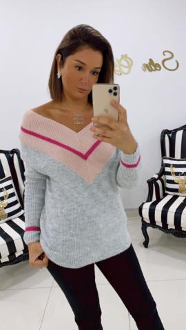 Gri Pembe Çizgili Kazak