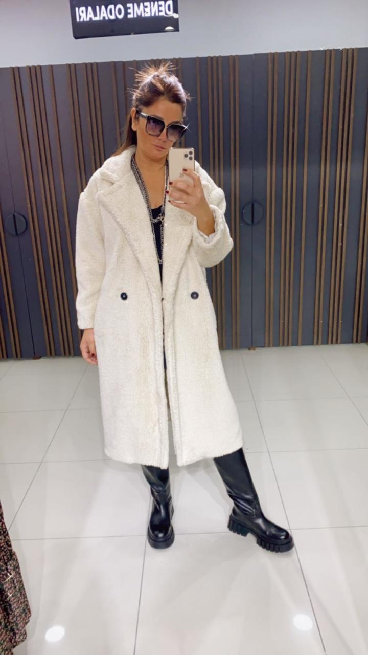Oversize Krem Peluş Kaban