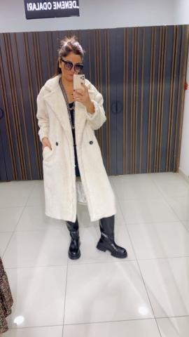 Oversize Krem Peluş Kaban