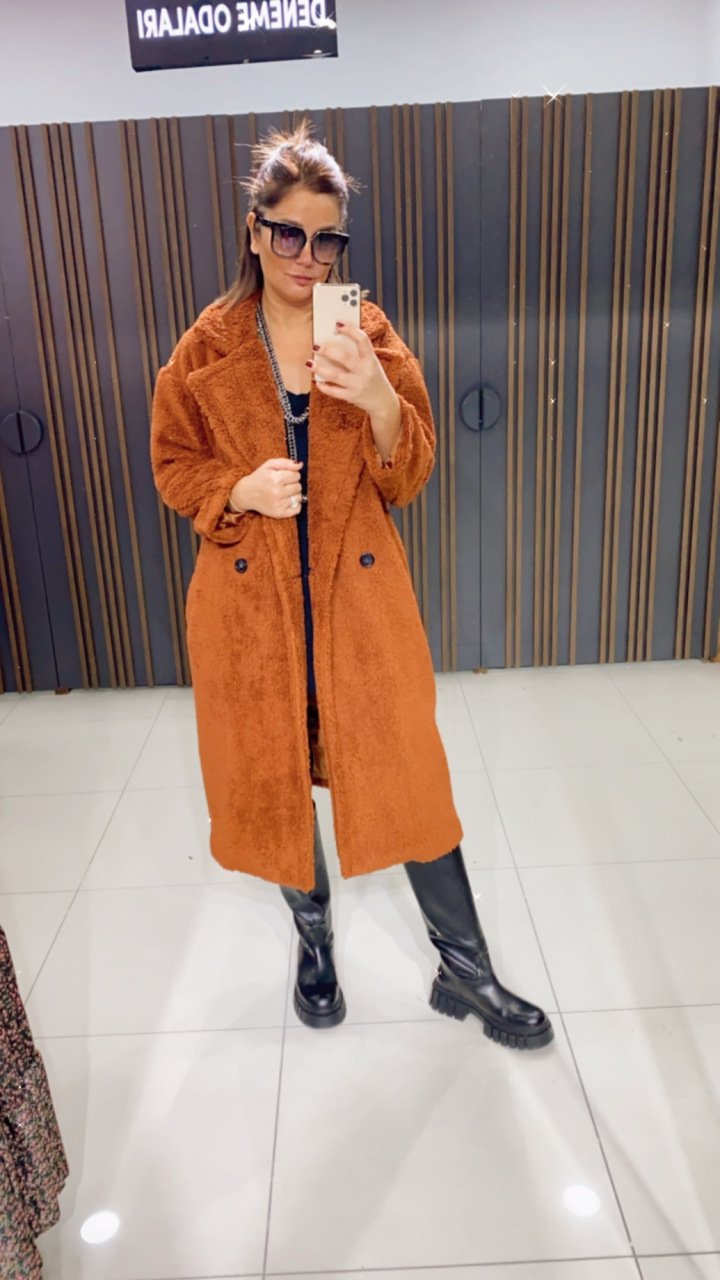 Oversize Kiremit Peluş Kaban