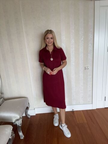 Nera Bordo Polo Yaka Elbise