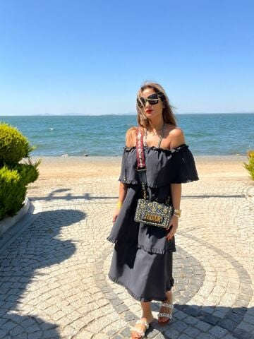 Ribis Kadın Siyah Askılı Elbise