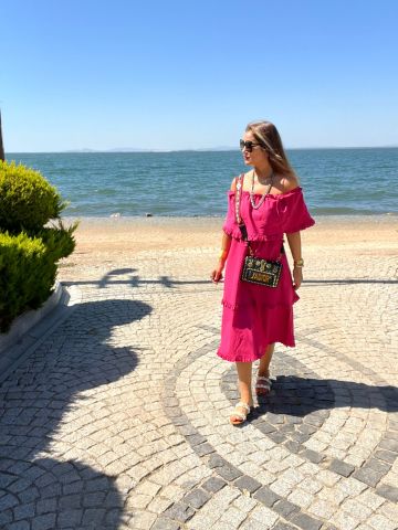 Ribis Kadın Fuşya Askılı Elbise