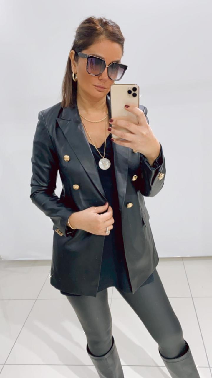 Alves Siyah Deri Blazer