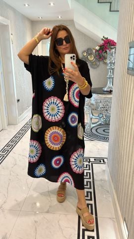 Siyah Kadın Mandala Desen Elbise