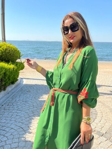 Lalisa Kadın Yeşil Otantik Desen Elbise